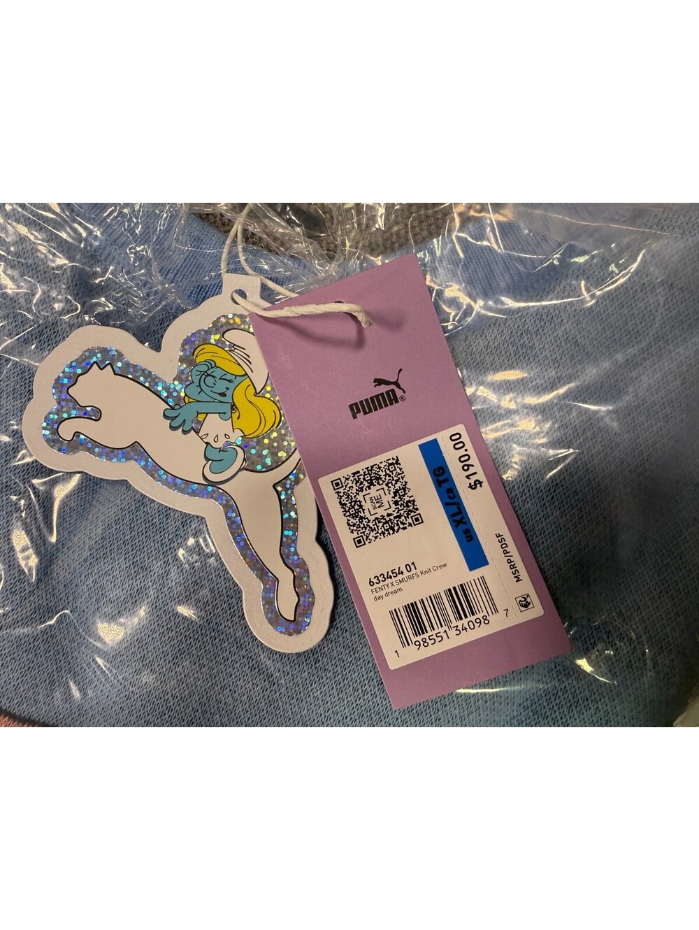 FENTY x PUMA Smurfs Oversized Knit Sweater $190 Rihanna Smurfette Size XL - Picture 2 of 9